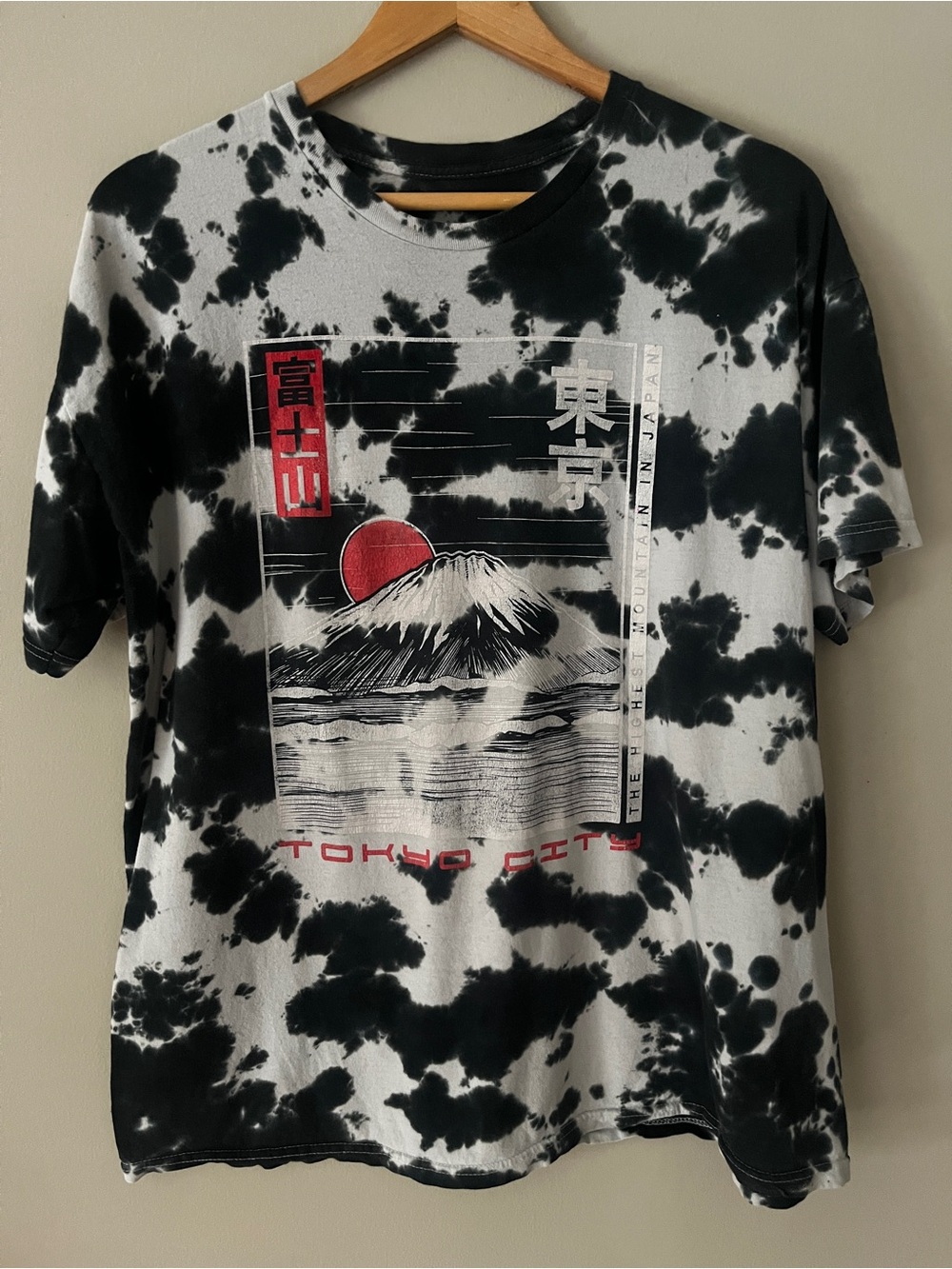 Tokyo City Graphic Tie-Dye Tee - Black, White & Red Accent